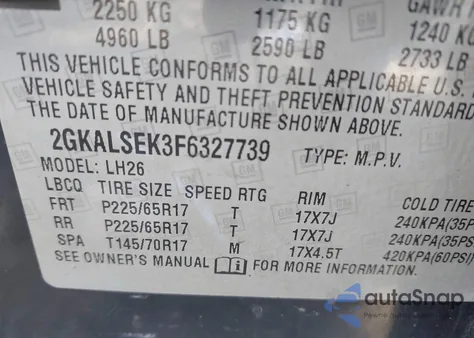 2015 GMC Terrain Slt-1 z USA, uszkodzony, nr VIN 2GKALSEK3F6327739